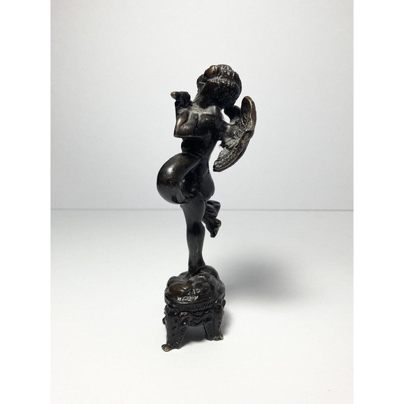 Antique Early 1900’s French Cherub Putti Playing Flute Bronze Statuette 5 3/4” - Picture 8 of 10